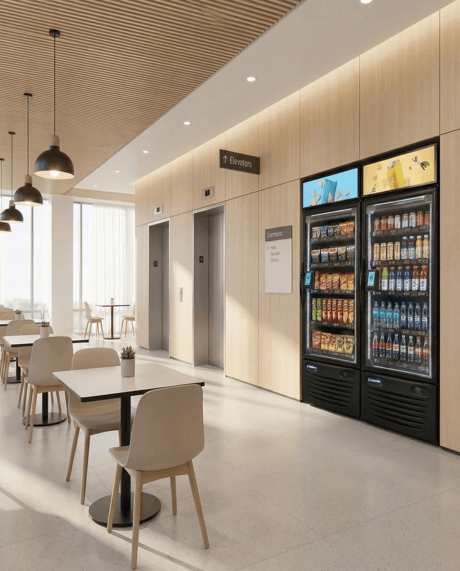 Snaxology smart cooler installed in a hospital common area