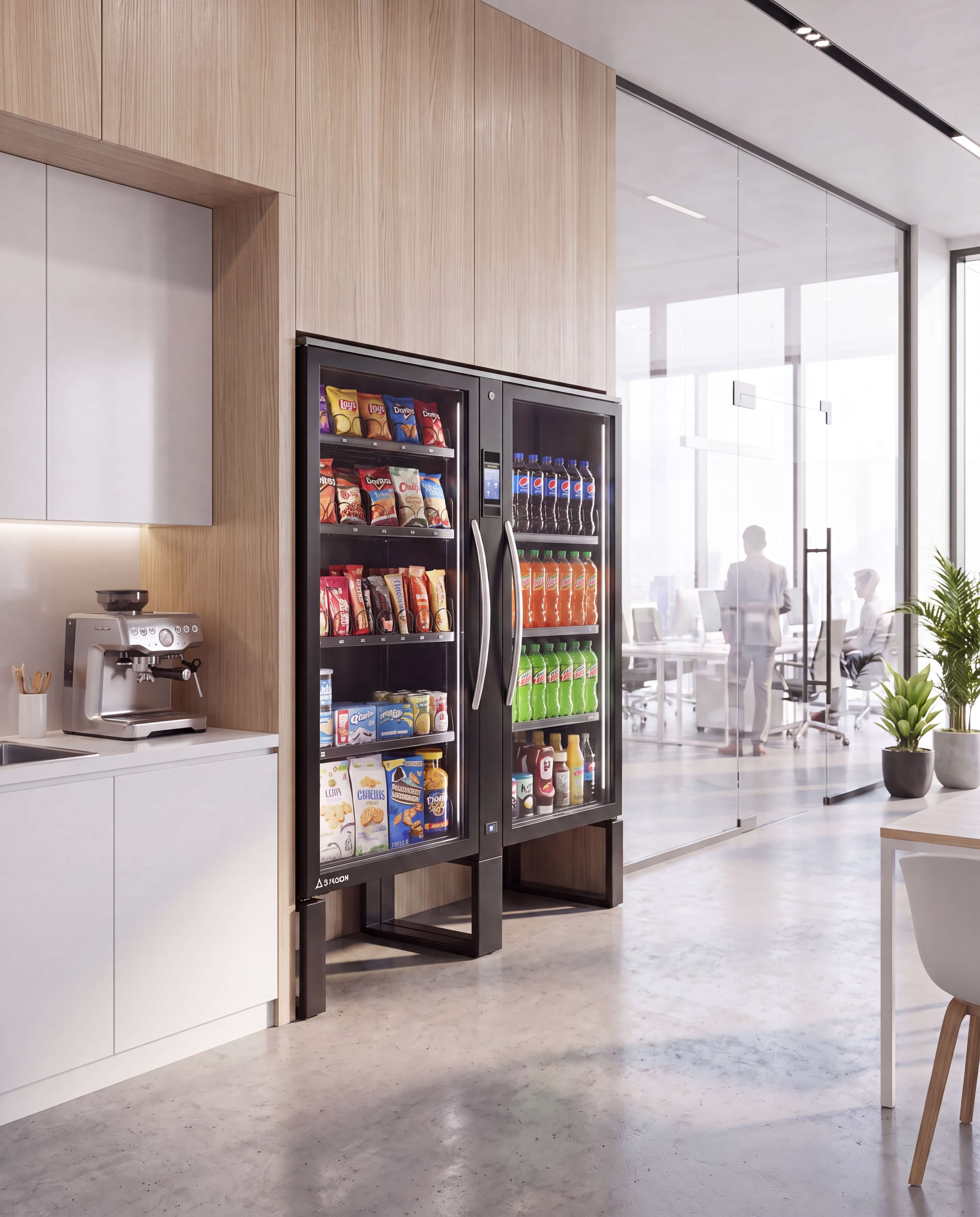 Snaxology smart vending machine installed in a modern office break room